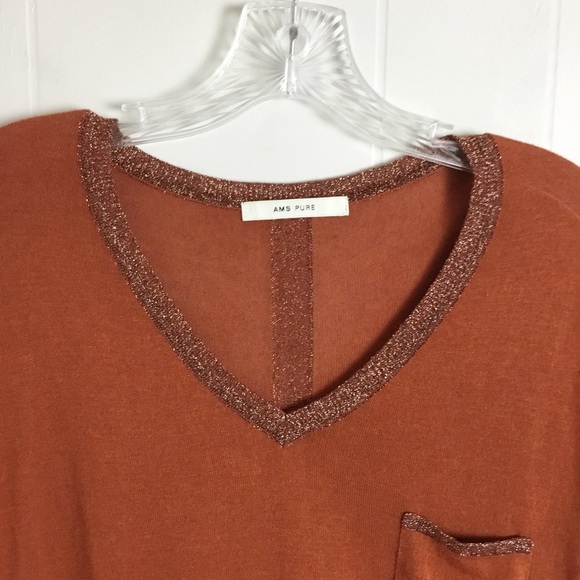 AMS Pure Size Small Pullover Sweater Shimmer Pocket Top - Picture 2 of 4